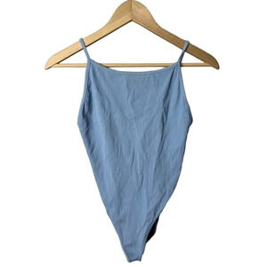 Zara Trafaluc Blue Ribbed Tank Bodysuit Size Large Strappy Women’s